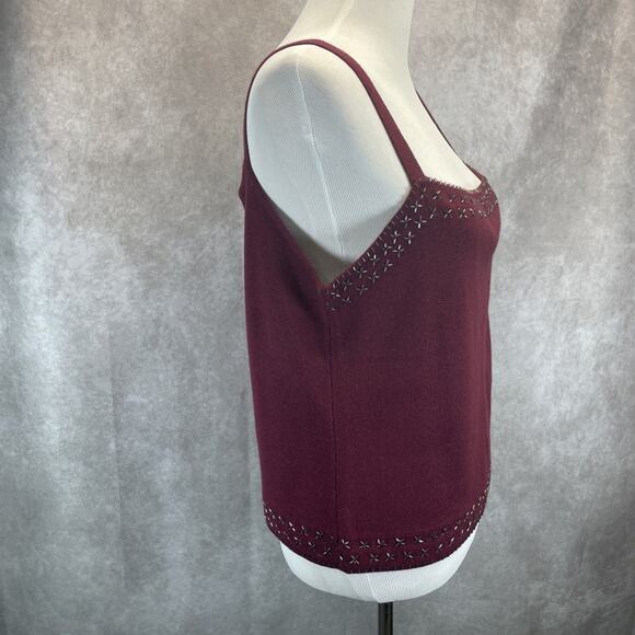Valerie Stevens 100% Merino Wool Tank Top Sweater Maroon Sz XL Beaded Sleeveless - Picture 2 of 7